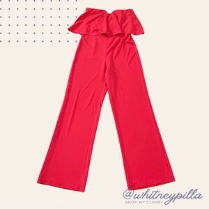 DO+BE Strapless Wide Leg Jumpsuit with ruffles Red Deep Pink Women’s Size Medium